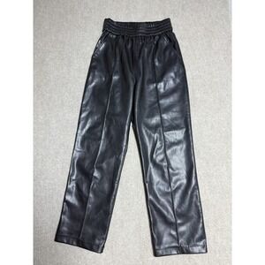 H&M Pants Womens 4 Faux Leather Straight Leg‎ High Rise Elastic Waist Pocket